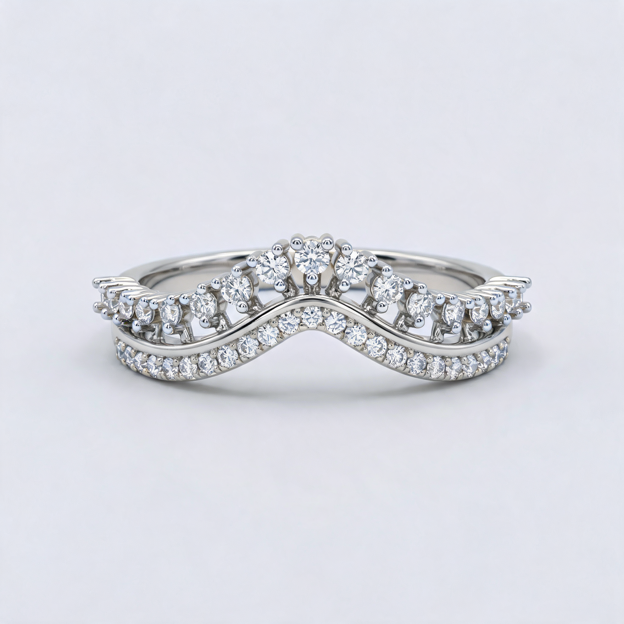 Double Row Curved Crown Lab Grown Diamond Ring
