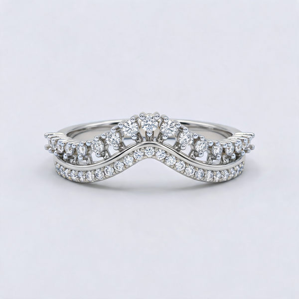 Double Row Curved Crown Lab Grown Diamond Ring