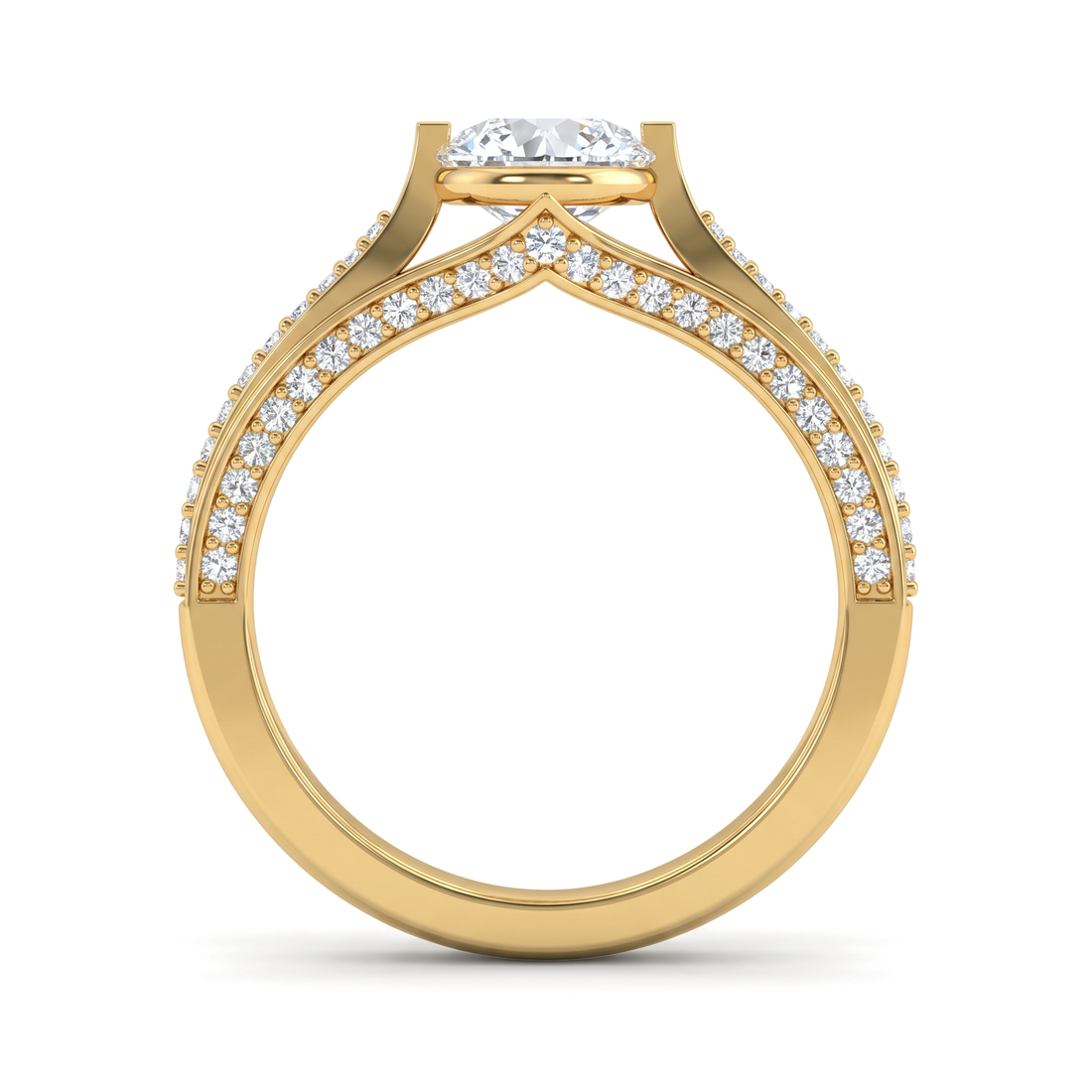 Pavé Split Cathedral Round Solitaire Ring