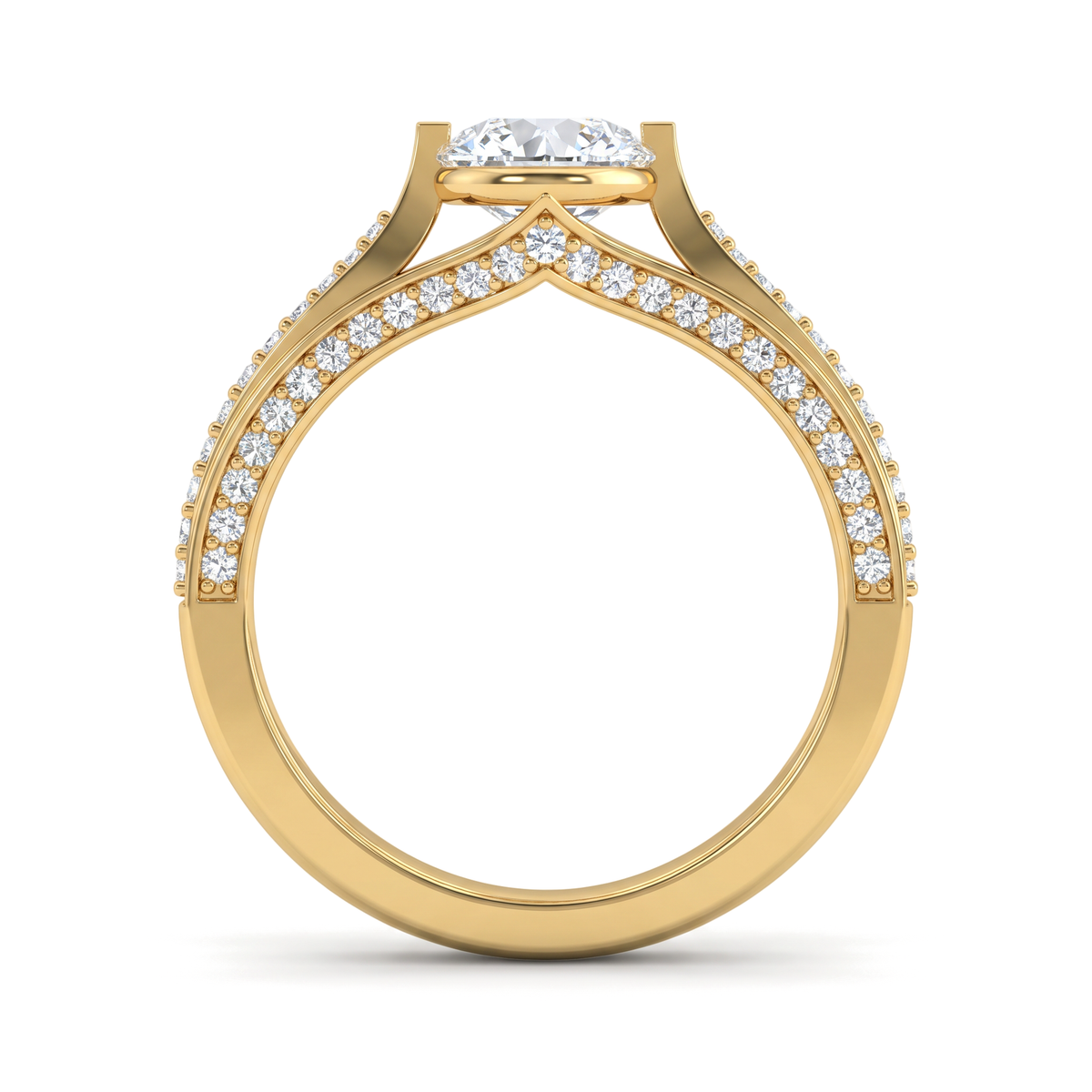 Pavé Split Cathedral Round Solitaire Ring