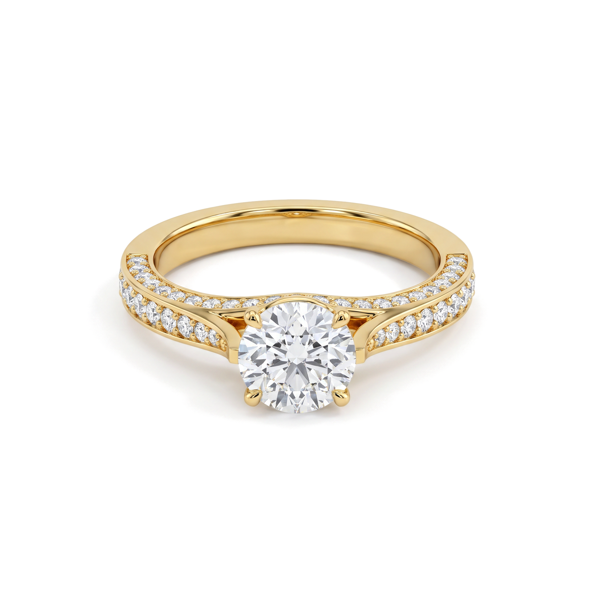 Pavé Split Cathedral Round Solitaire Ring