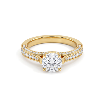 Pavé Split Cathedral Round Solitaire Ring