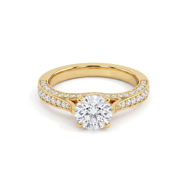Pavé Split Cathedral Round Solitaire Ring