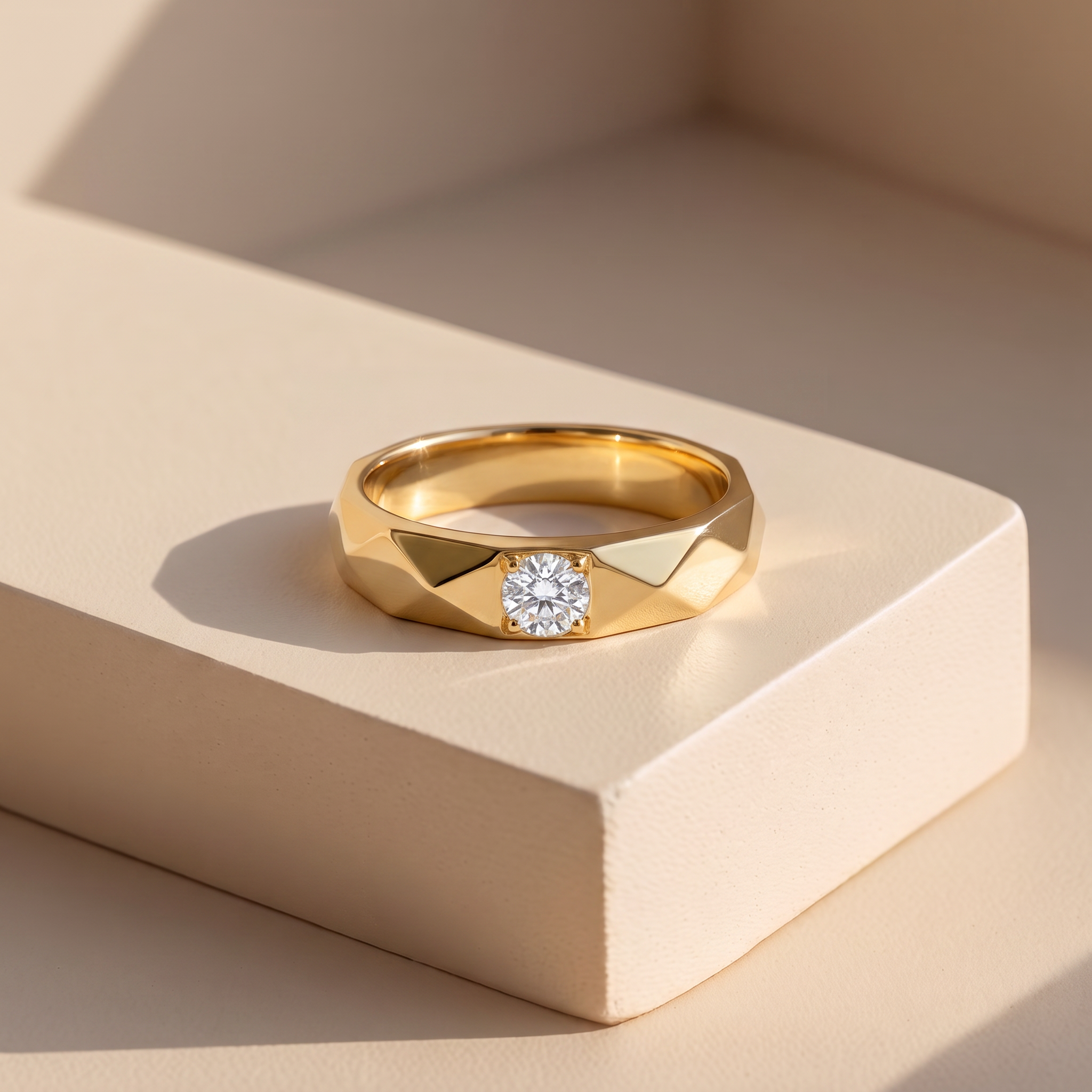 Faceted Band Round Solitaire Lab Grown Diamond Ring
