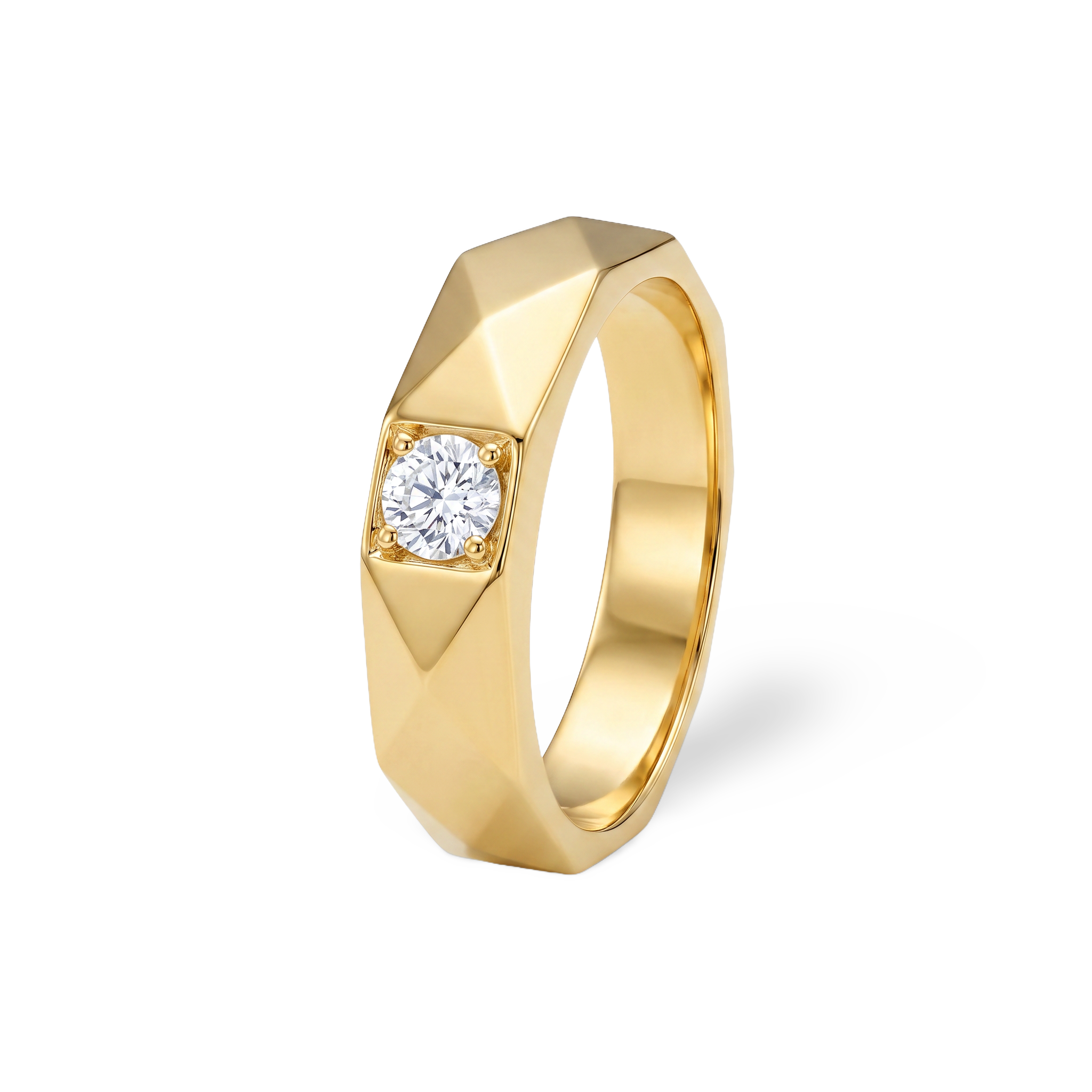 Faceted Band Round Solitaire Lab Grown Diamond Ring