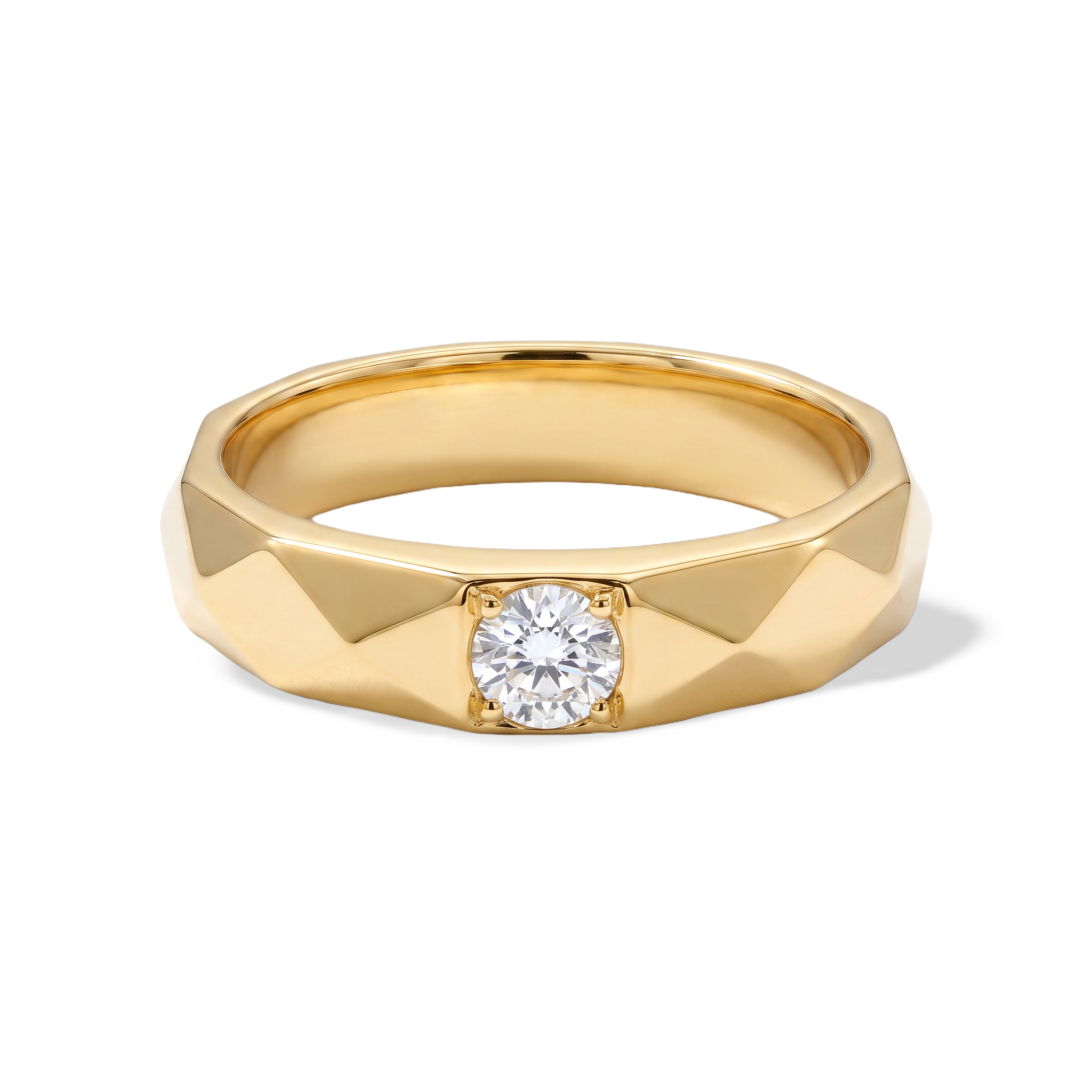 Faceted Band Round Solitaire Lab Grown Diamond Ring
