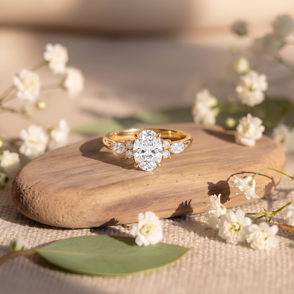 Oval Solitaire Marquise Accent Lab Grown Diamond