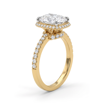 The Elongated Cushion Halo Solitaire with Pavé Band Diamond Ring