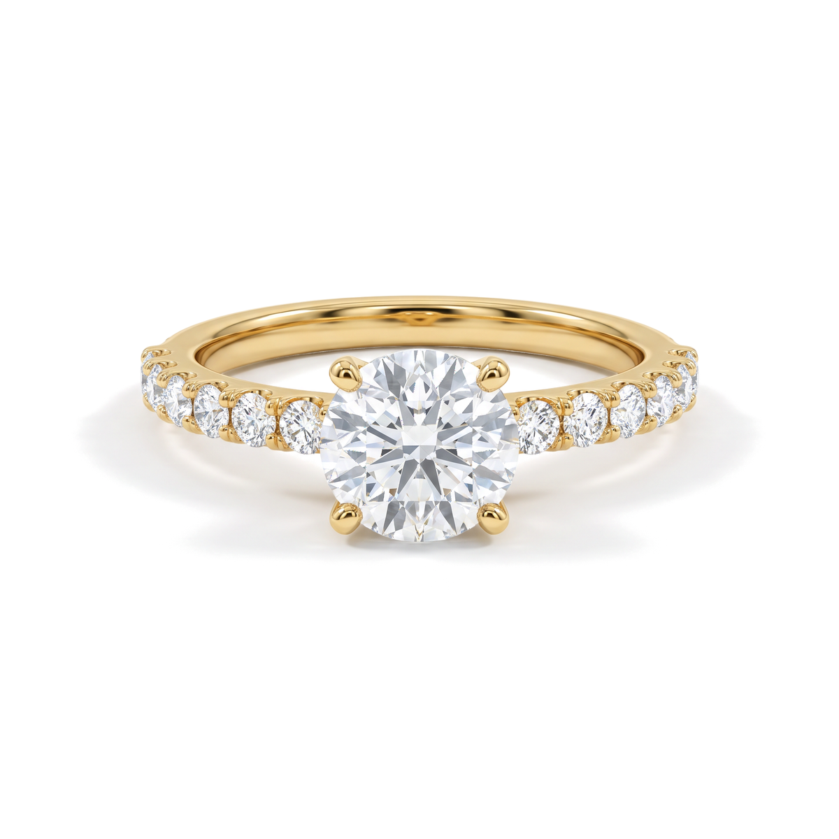 Classic Four-Prong Round Solitaire Pavé Band Diamond Ring