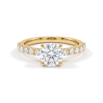 Classic Four-Prong Round Solitaire Pavé Band Diamond Ring