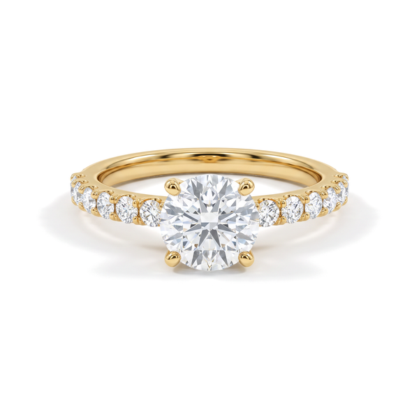Classic Four-Prong Round Solitaire Pavé Band Diamond Ring