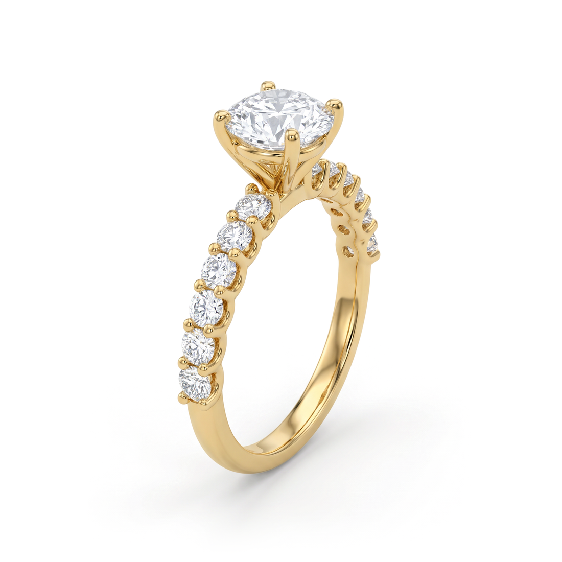 Classic Four-Prong Round Solitaire Pavé Band Diamond Ring