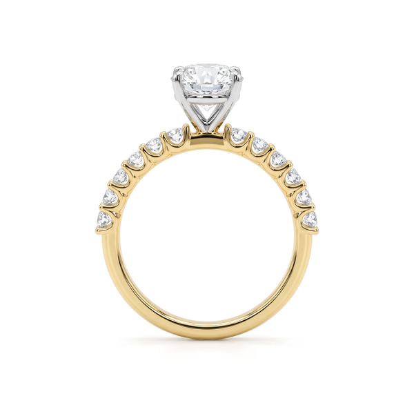 Classic Four-Prong Round Solitaire Pavé Band Diamond Ring
