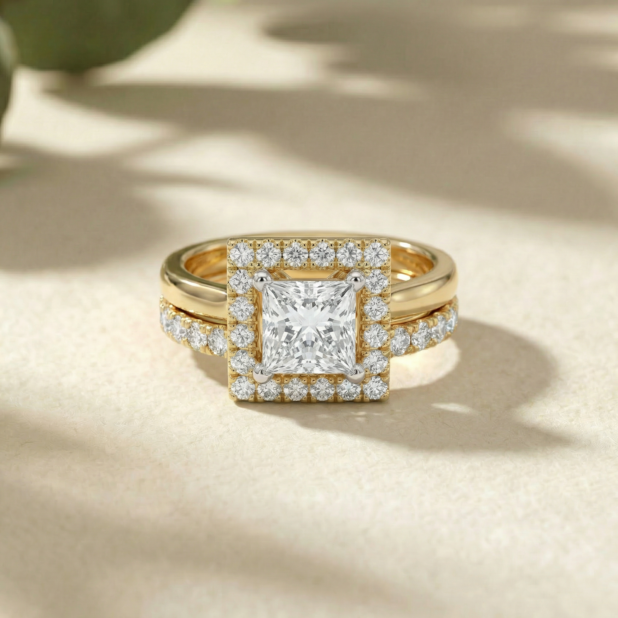 Square Halo Double Band Lab Grown Diamond Ring