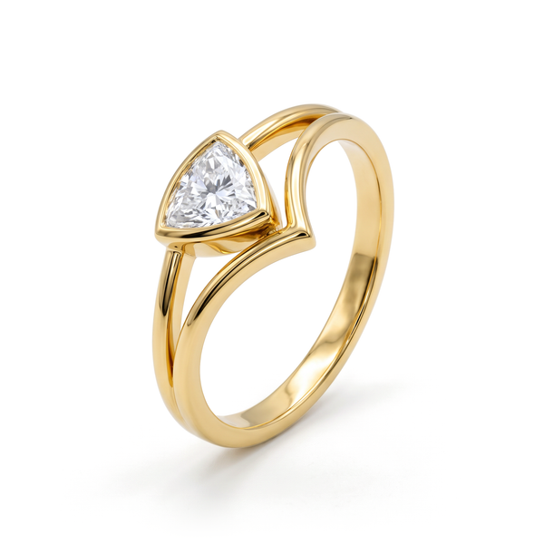 Chevron Split-Band Trillion Solitaire Diamond Ring