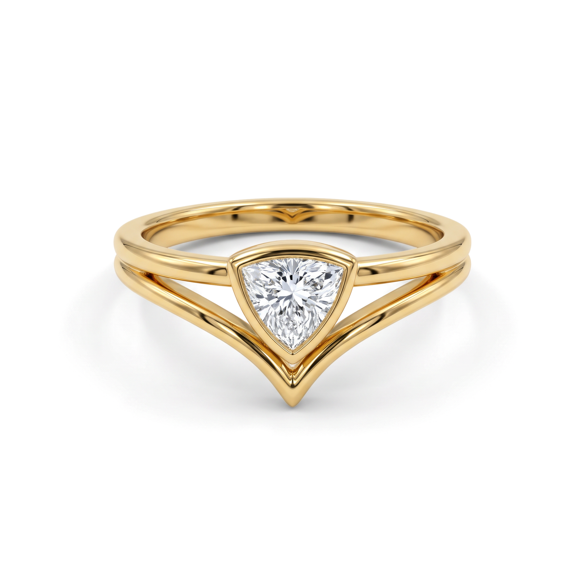 Chevron Split-Band Trillion Solitaire Diamond Ring
