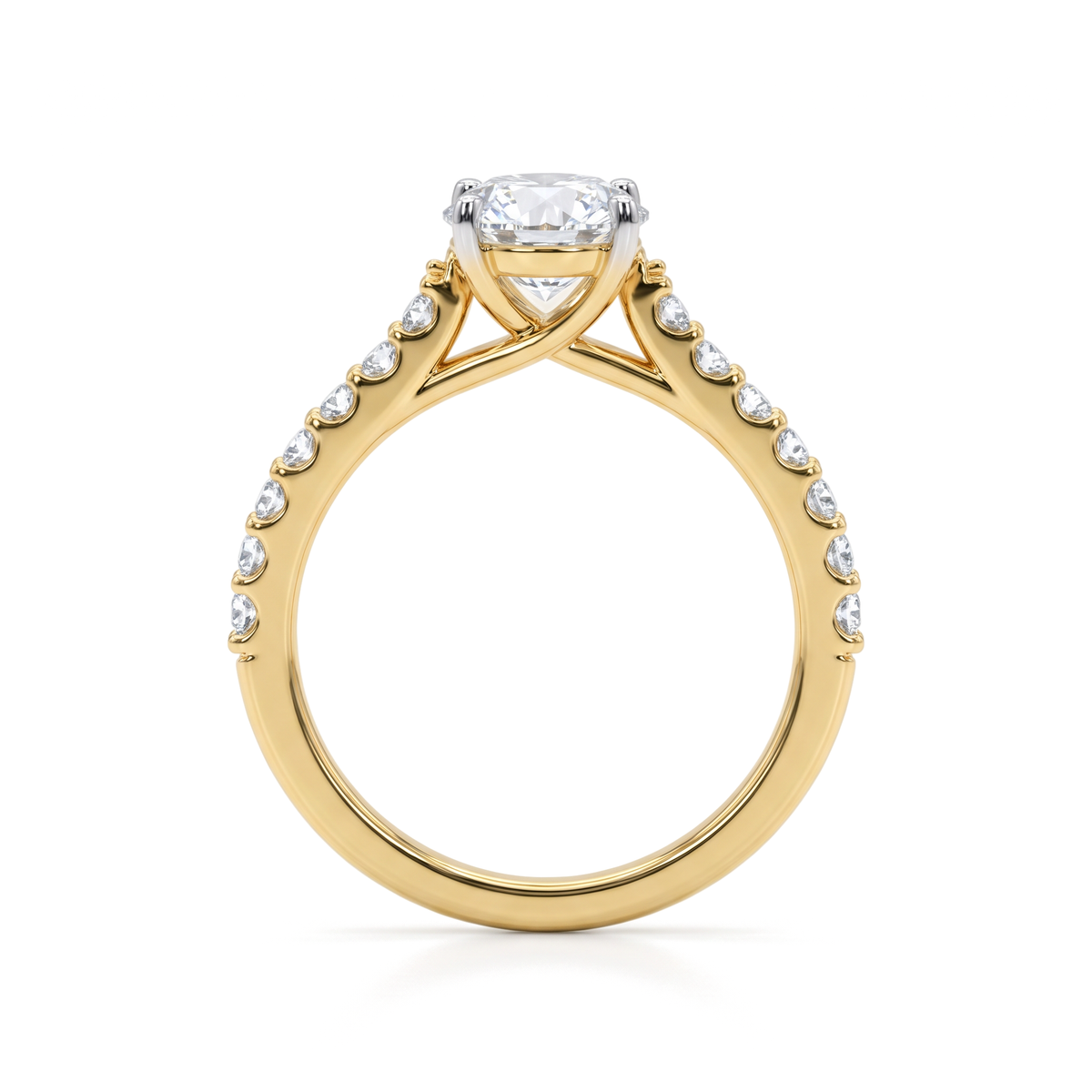 Pavé Petite Cathedral Round Solitaire Ring