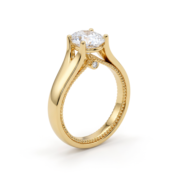 Cathedral Four-Prong Oval Solitaire with Hidden Bezel Diamond Ring