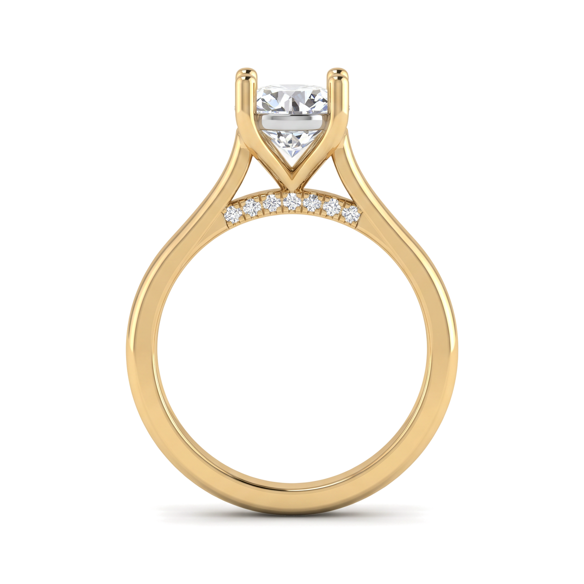 Tapered Pavé Collar Four-Prong Round Solitaire Ring