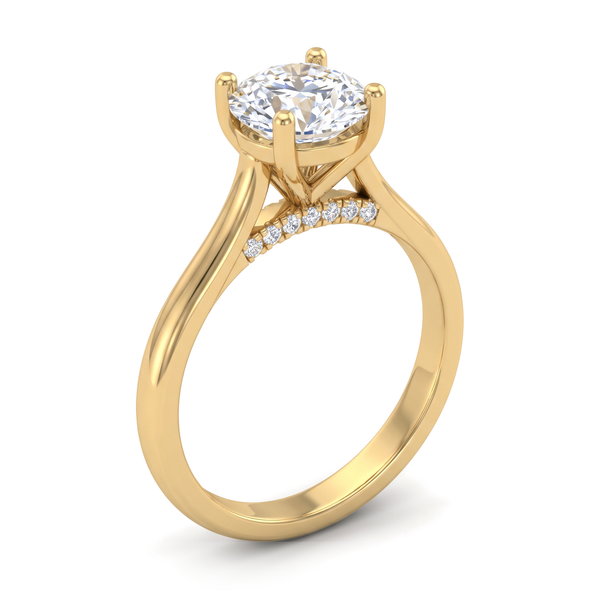 Tapered Pavé Collar Four-Prong Round Solitaire Ring
