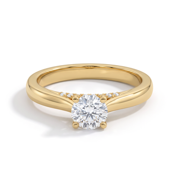 Tapered Pavé Collar Four-Prong Round Solitaire Ring
