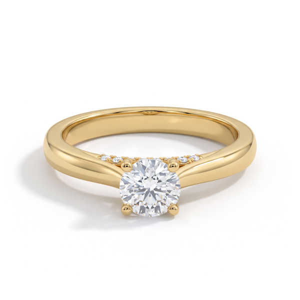 Tapered Pavé Collar Four-Prong Round Solitaire Ring
