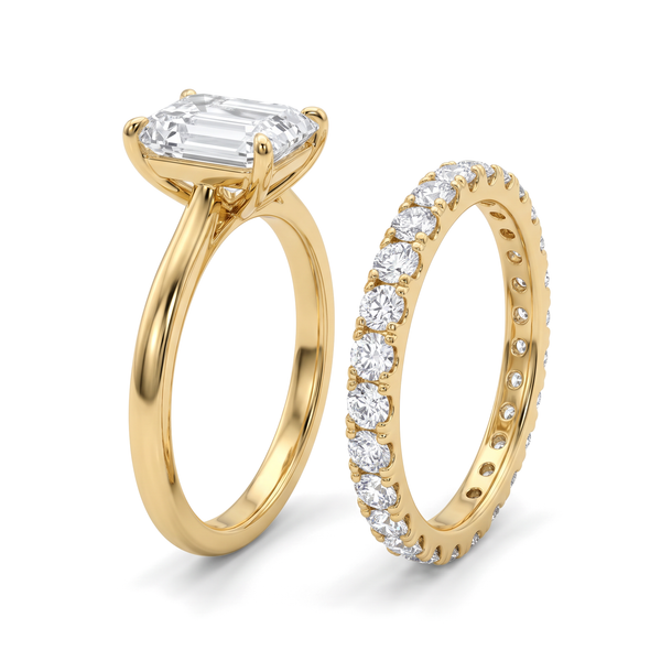Classic Four-Prong Emerald Solitaire Pavé Band Bridal Ring
