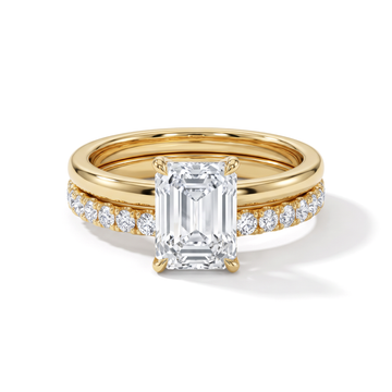 Classic Four-Prong Emerald Solitaire Pavé Band Bridal Ring