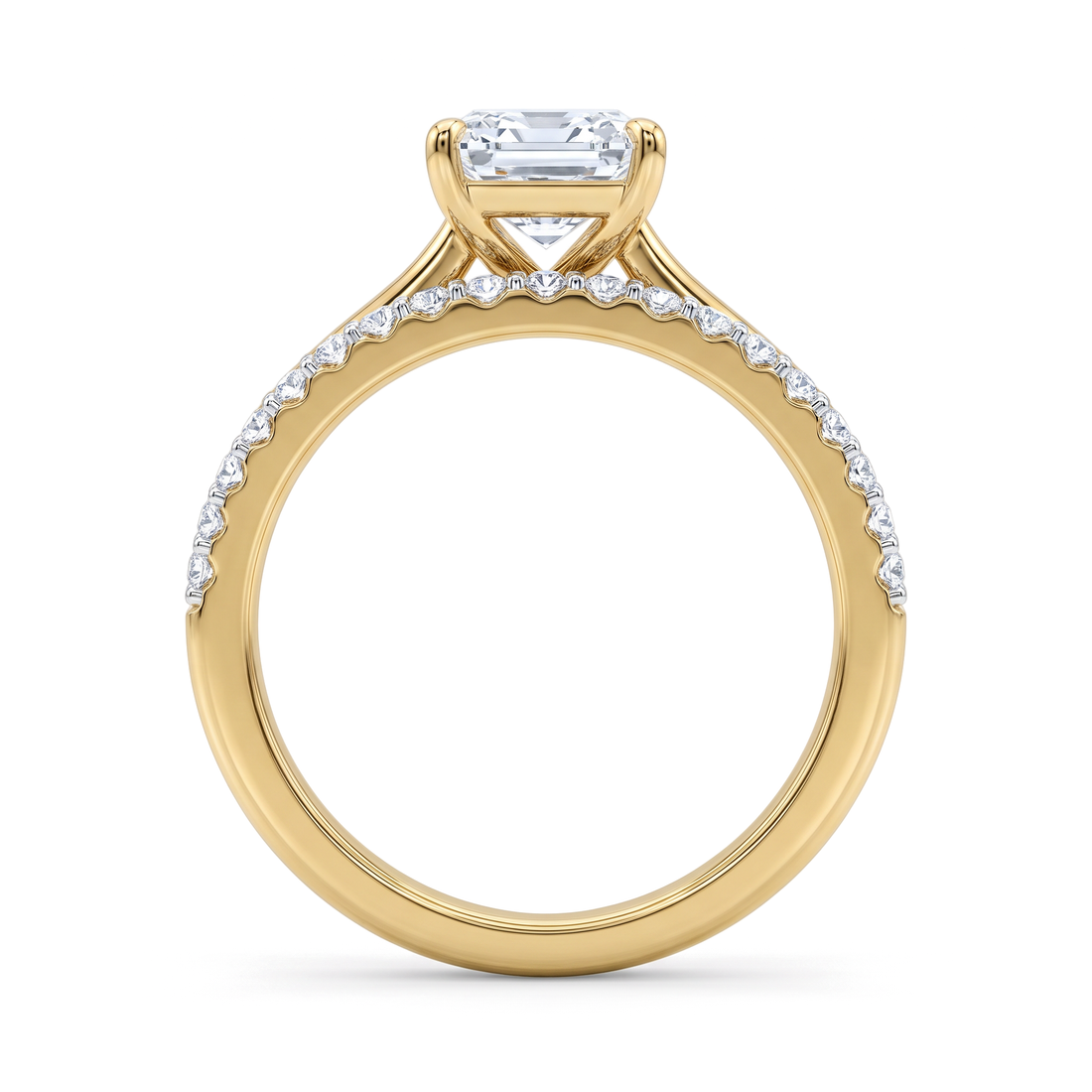 Classic Four-Prong Emerald Solitaire Pavé Band Bridal Ring