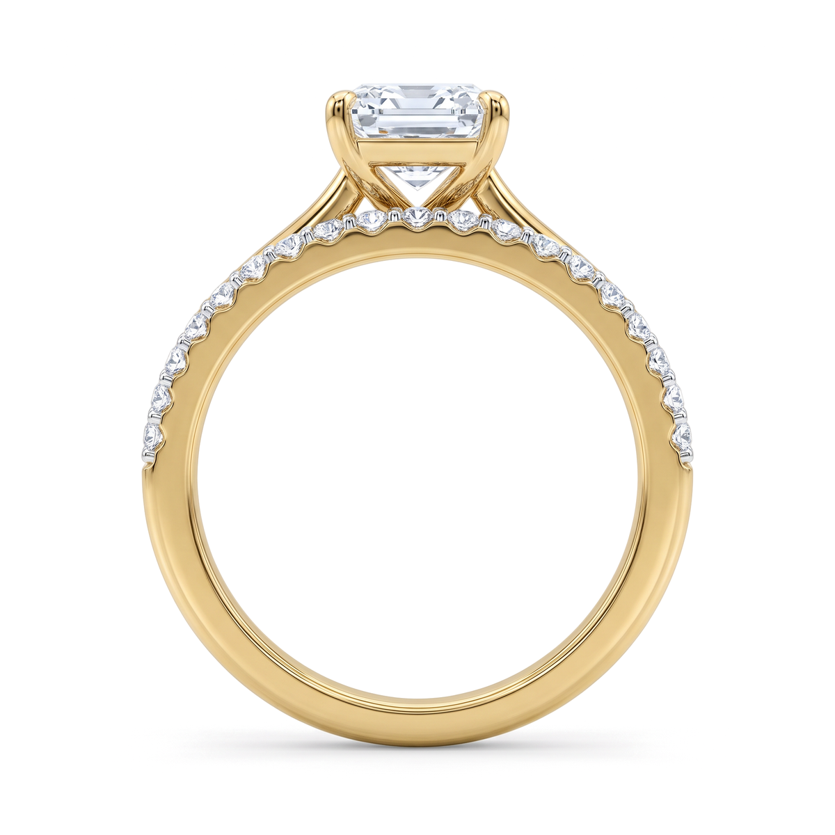 Classic Four-Prong Emerald Solitaire Pavé Band Bridal Ring