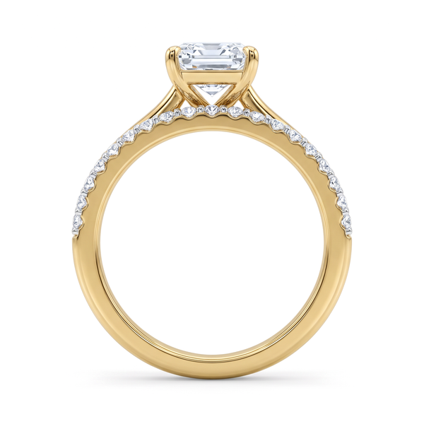 Classic Four-Prong Emerald Solitaire Pavé Band Bridal Ring