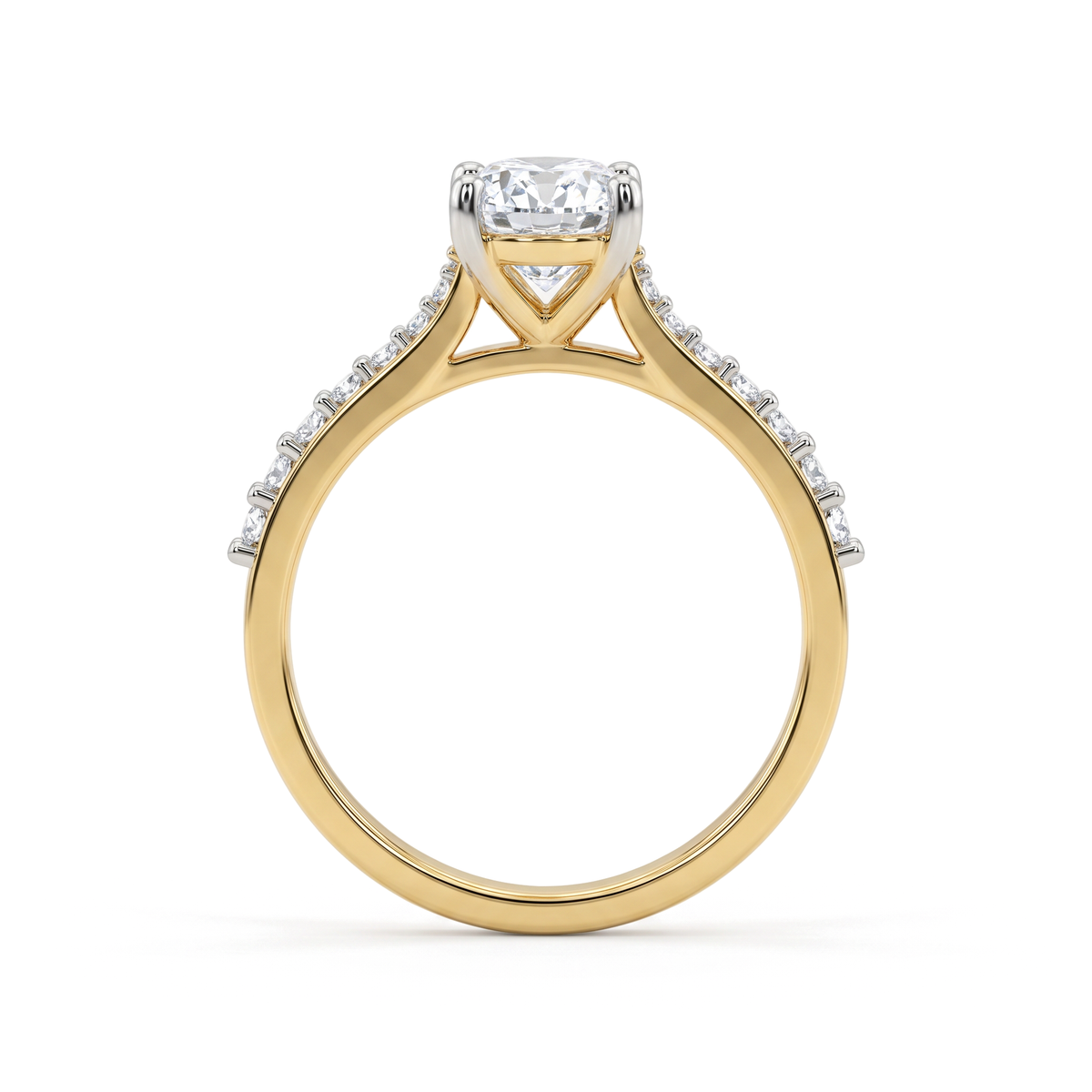 Elongated Cushion Solitaire with Pavé Band Diamond Ring