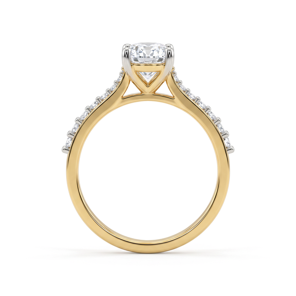 Elongated Cushion Solitaire with Pavé Band Diamond Ring