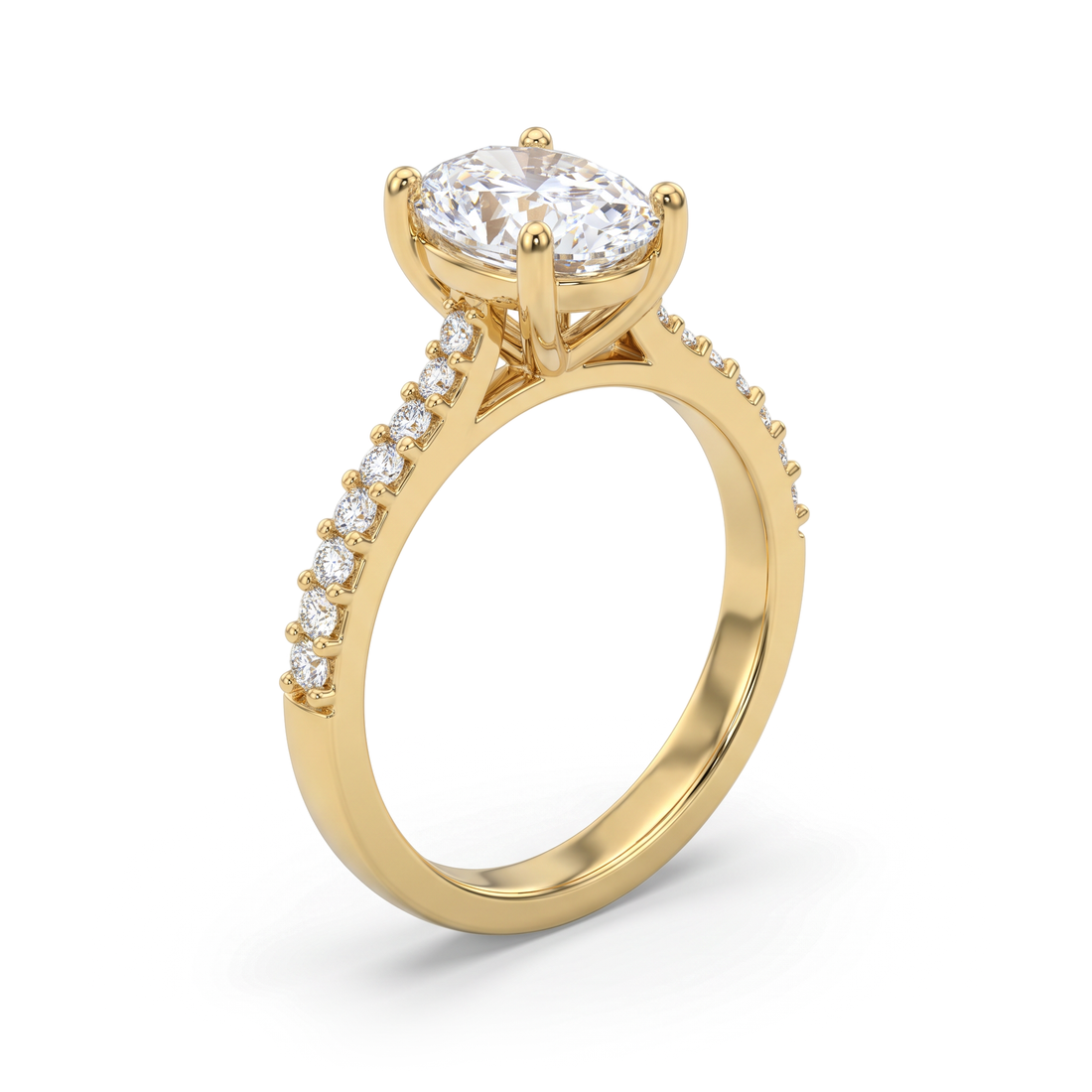 Elongated Cushion Solitaire with Pavé Band Diamond Ring
