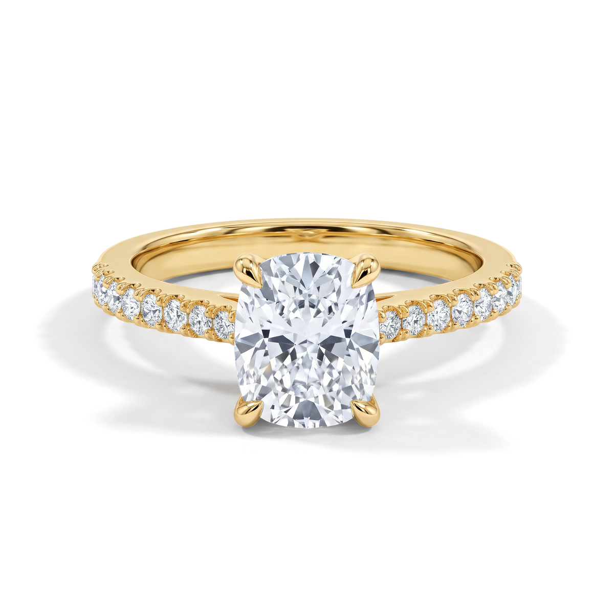 Elongated Cushion Solitaire with Pavé Band Diamond Ring
