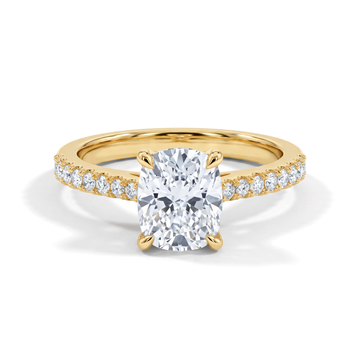 Elongated Cushion Solitaire with Pavé Band Diamond Ring