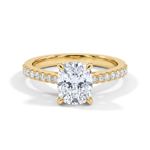 Elongated Cushion Solitaire with Pavé Band Diamond Ring