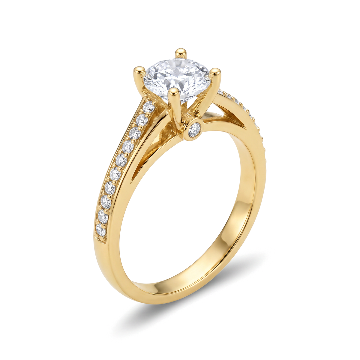 Cathedral Pavé Split Shank Round Solitaire Ring