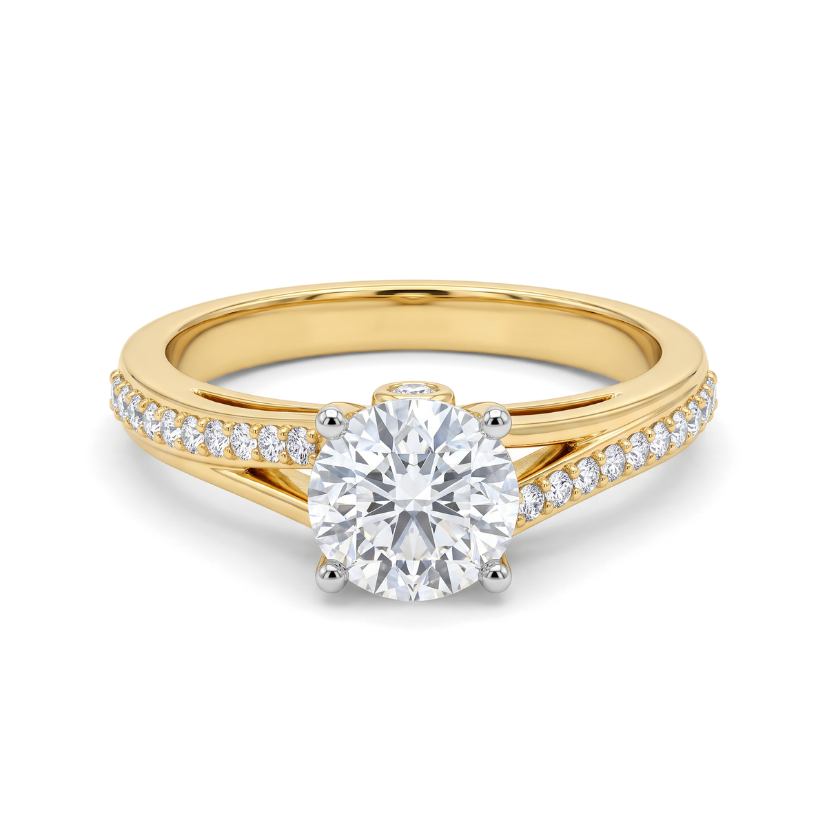 Cathedral Pavé Split Shank Round Solitaire Ring
