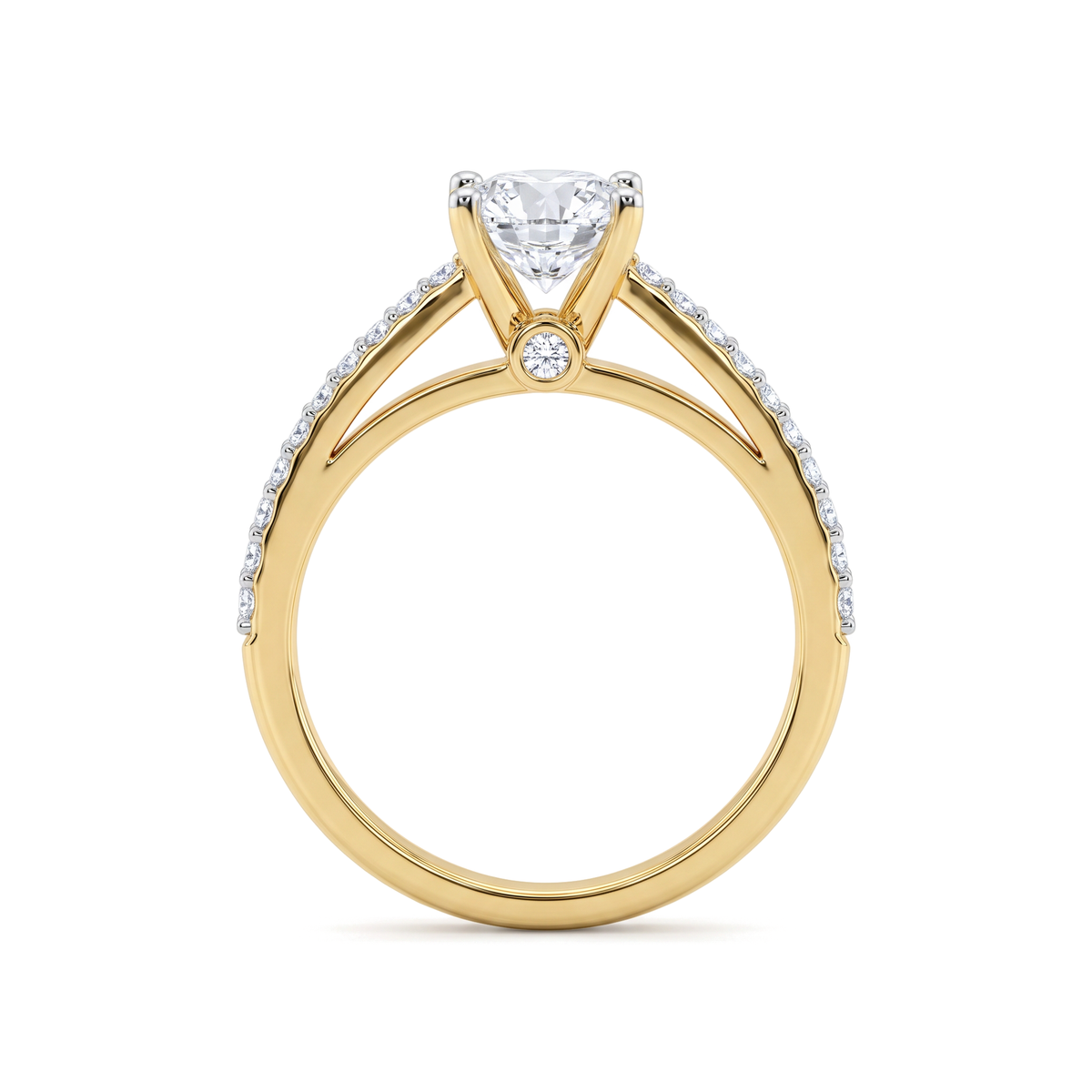 Cathedral Pavé Split Shank Round Solitaire Ring