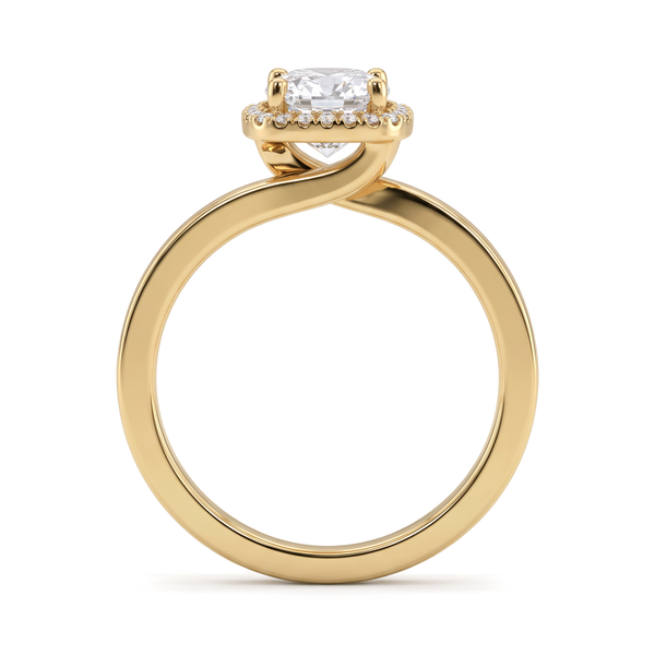Bypass Twist Halo Cushion and Round Diamond Ring