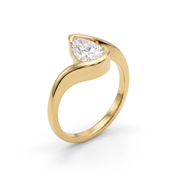 The Fluid Bypass Half-Bezel Pear Solitaire Diamond Ring