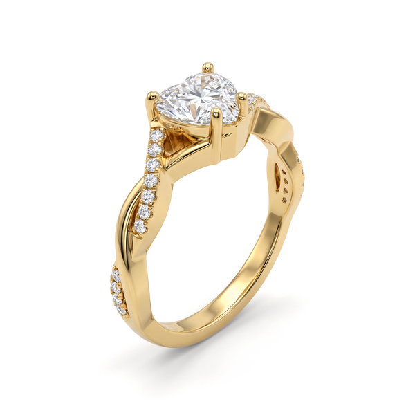 Twisted Pavé Shank Heart Solitaire Diamond Ring