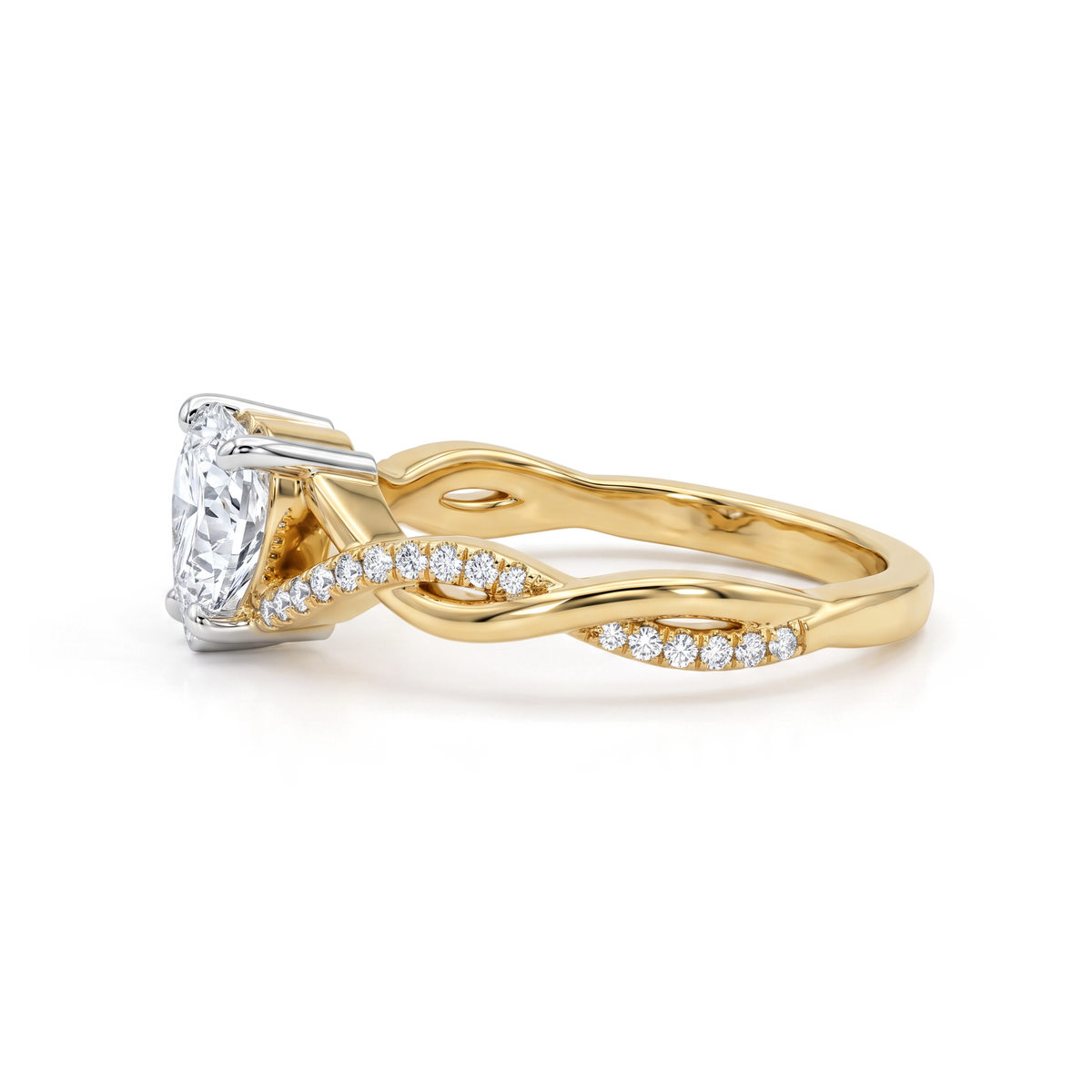 Twisted Pavé Shank Heart Solitaire Diamond Ring