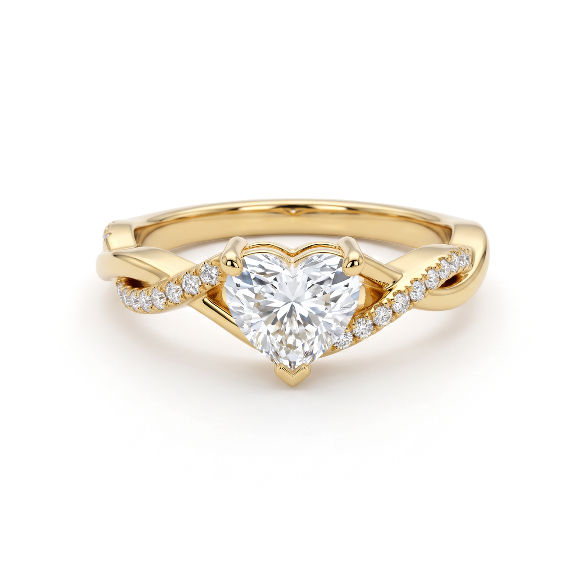 Twisted Pavé Shank Heart Solitaire Diamond Ring