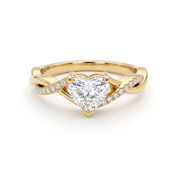 Twisted Pavé Shank Heart Solitaire Diamond Ring