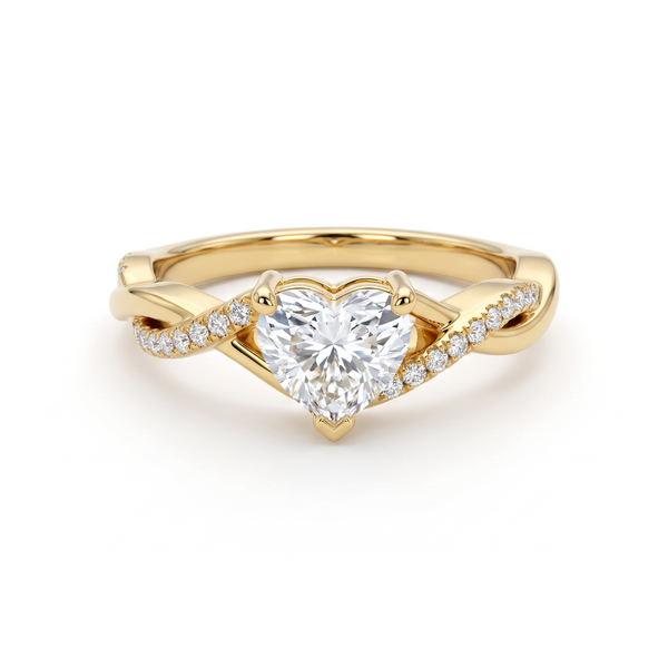 Twisted Pavé Shank Heart Solitaire Diamond Ring