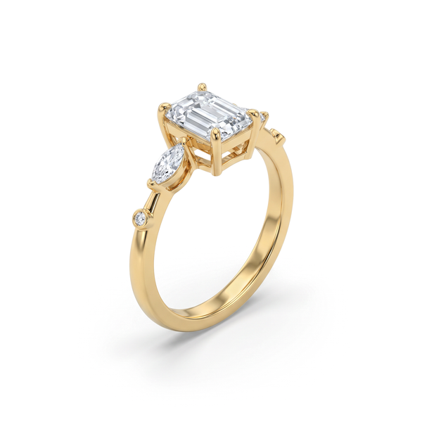 The Marquise Accent Three-Stone Emerald Diamond Ring
