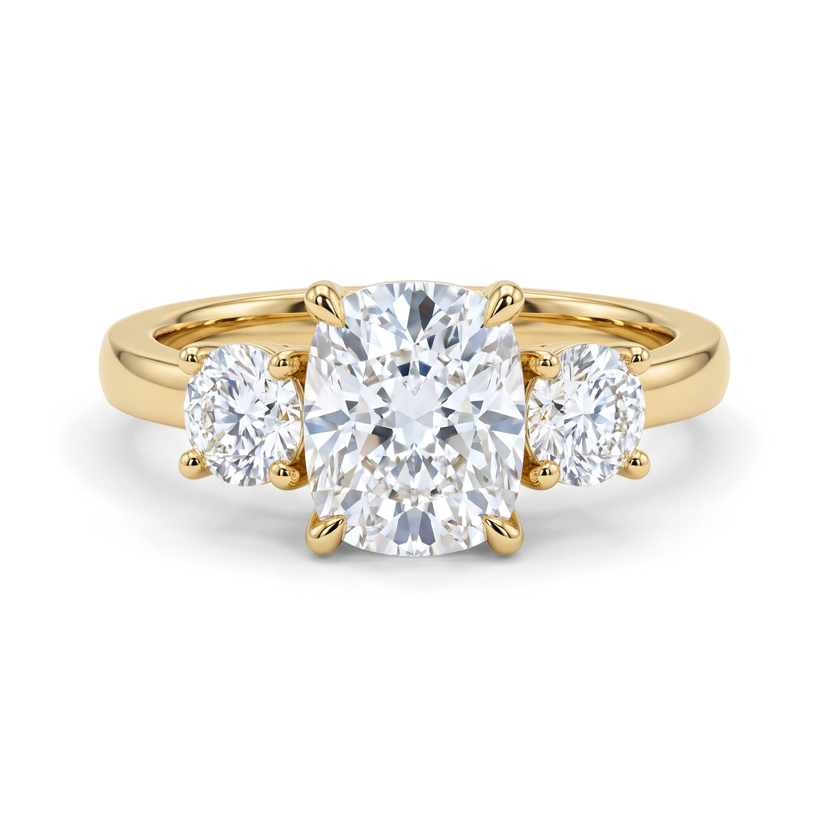 Classic Three-Stone Elongated Cushion Diamond Ring