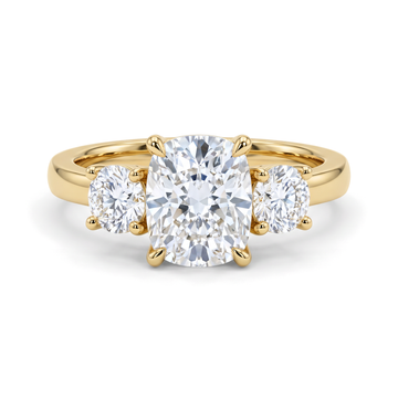 Classic Three-Stone Elongated Cushion Diamond Ring